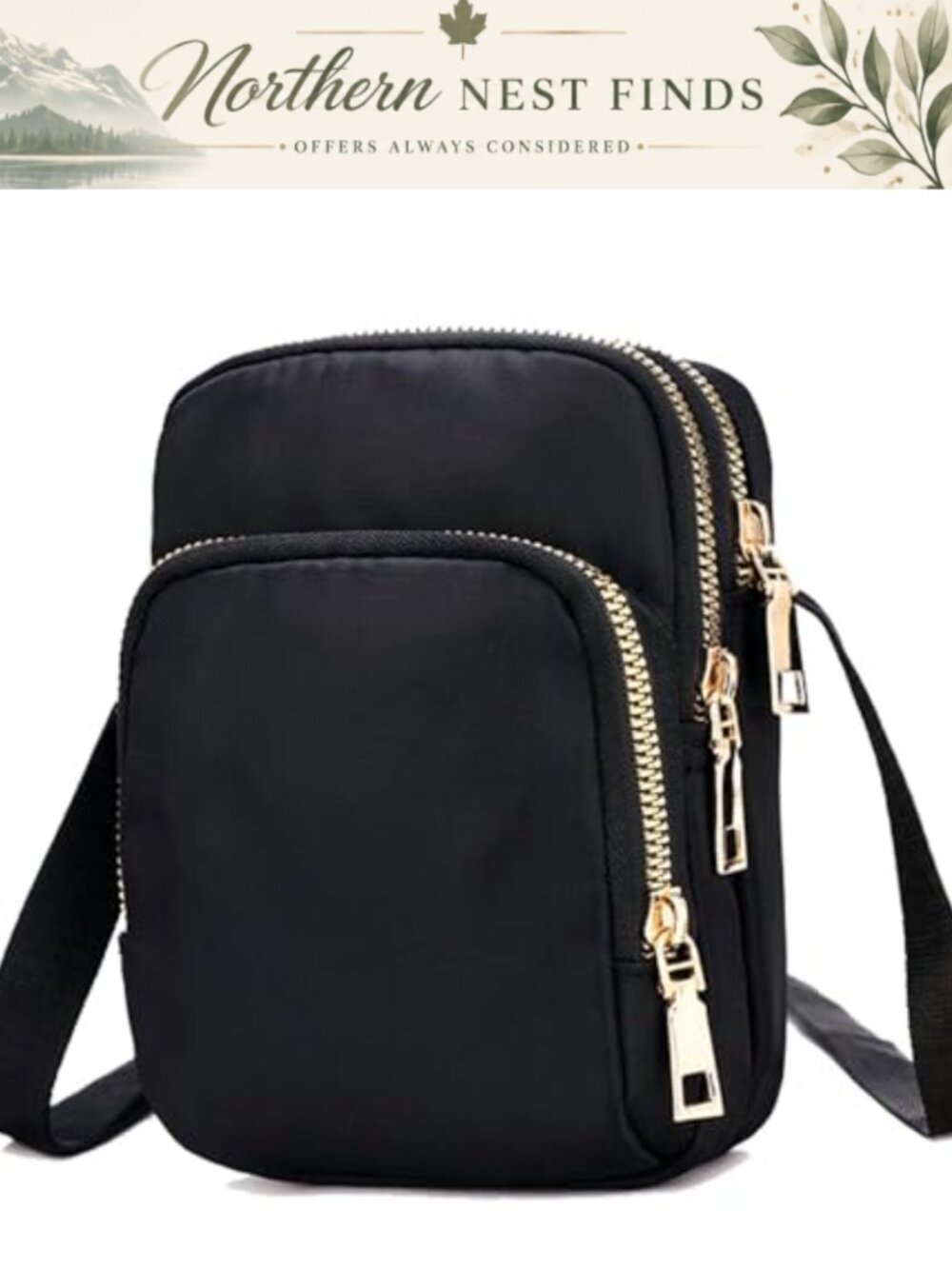 Small Nylon Crossbody Phone Purse Wallet Bag 6 inch Lightweight Multi Pocket